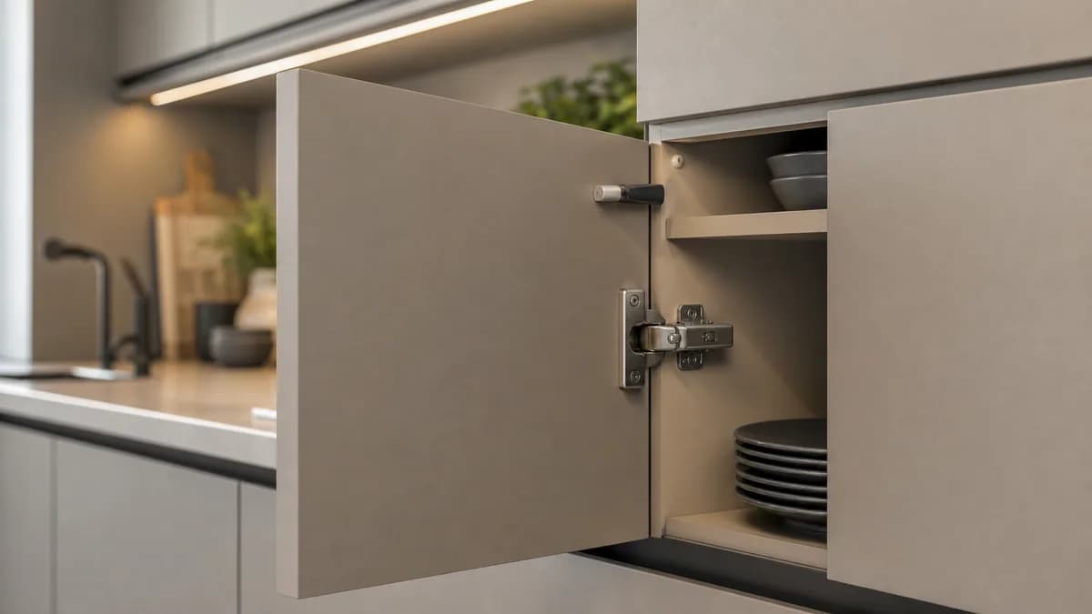 Push-to-open петля для кухни на заказ — механизм в открытом положении